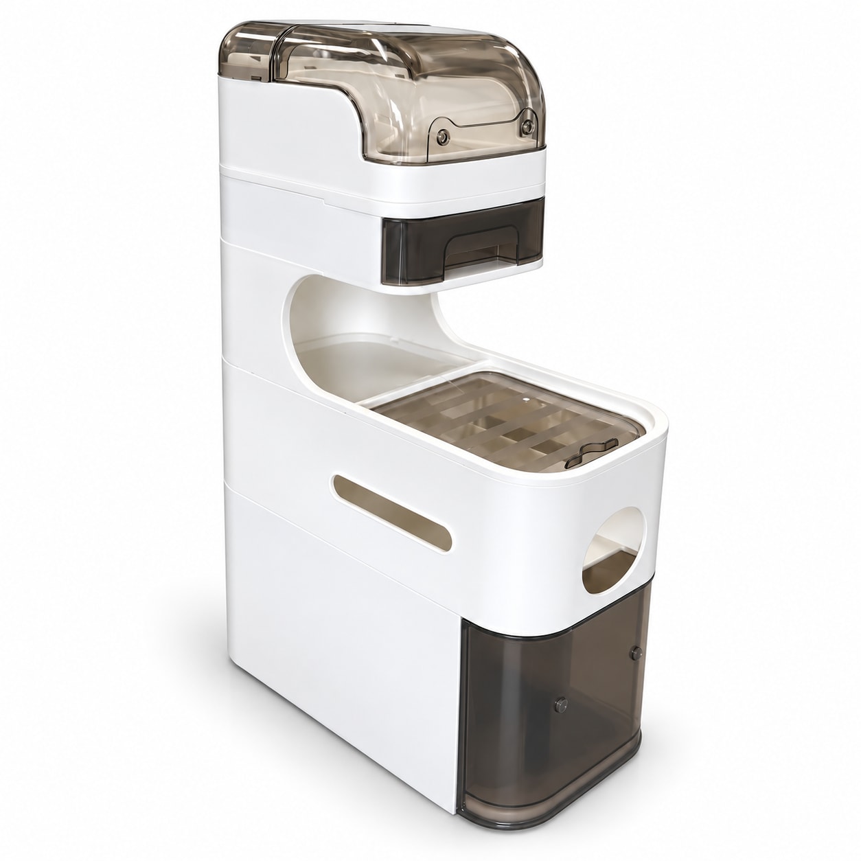 White Tiered Vanity Organizer with Clear Covers and Front Tray product